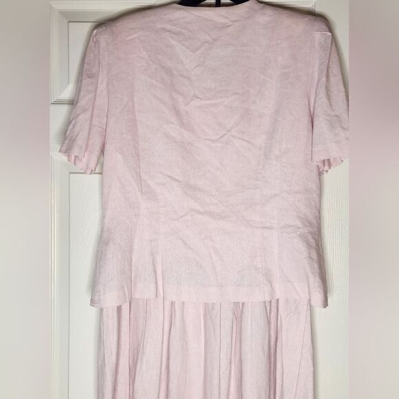 Vtg Karin Stevens 14 PastelPink LINENBlendFaux2Piece Women Midi Embroidery Dress - Picture 8 of 13